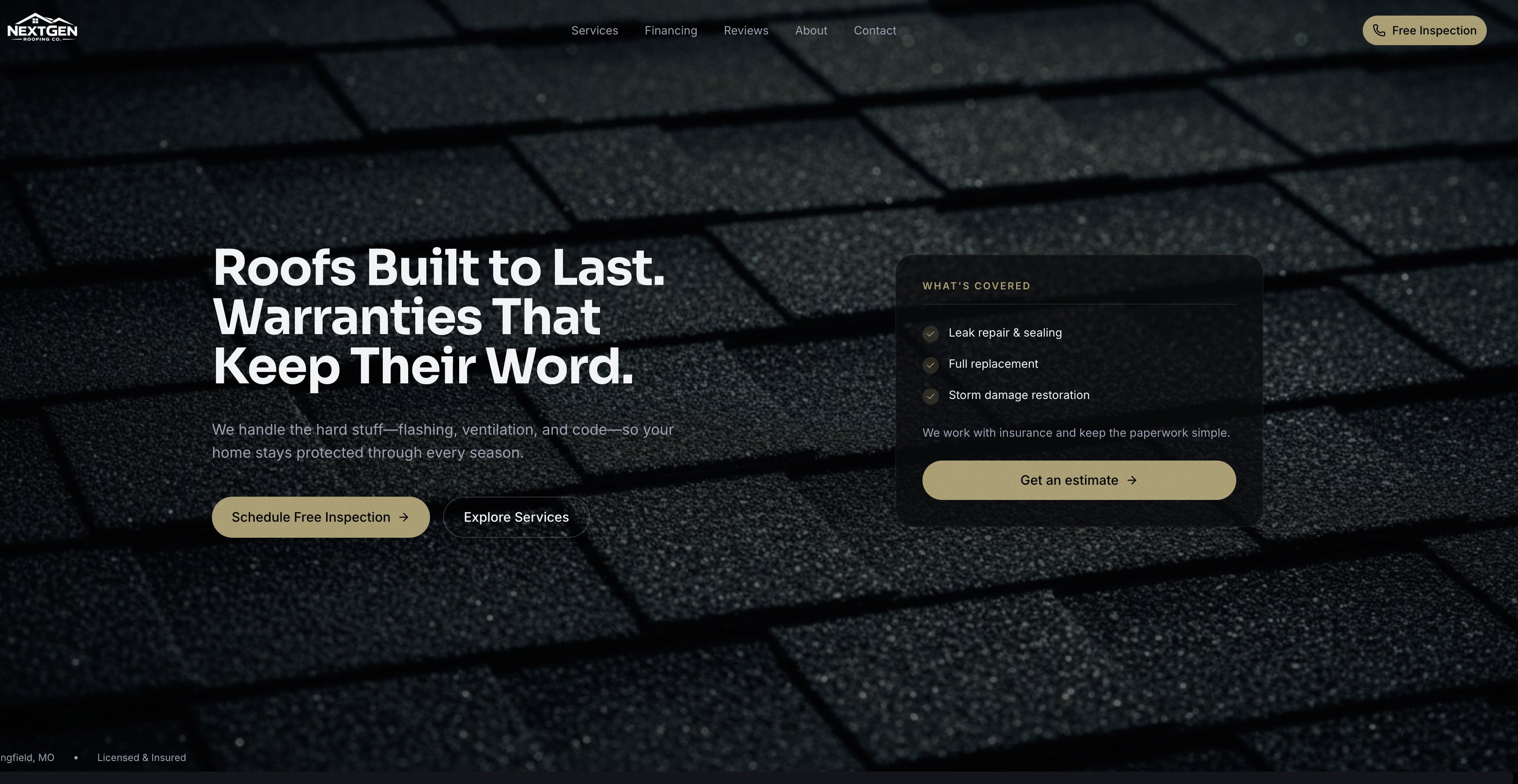 Nextgen Roofing Co website