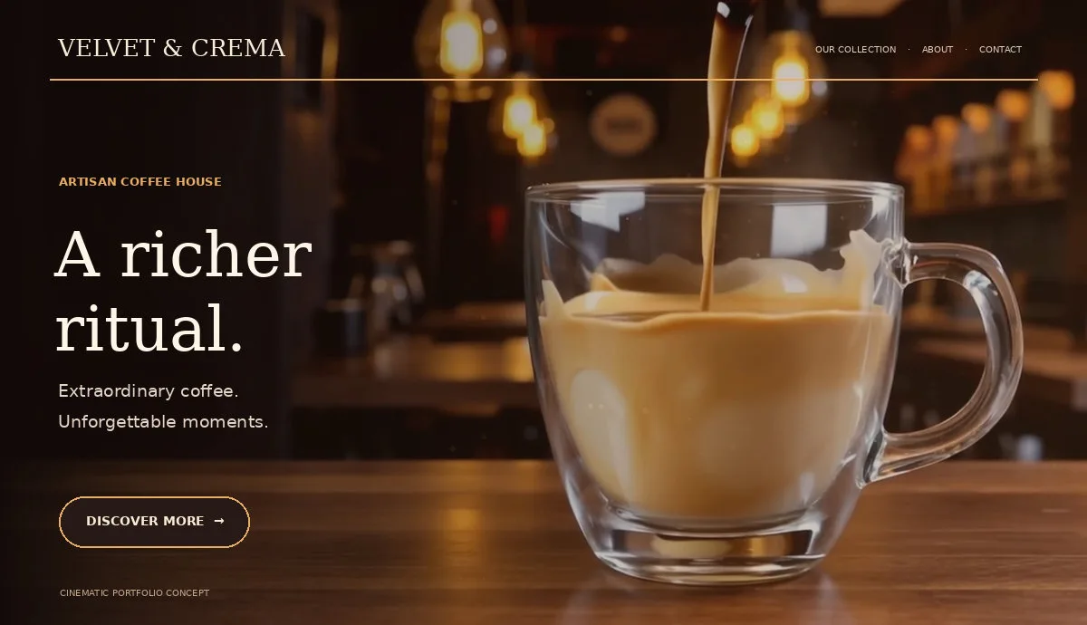 Branded preview of Velvet & Crema website concept
