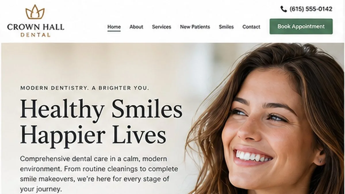 Screenshot of Crown Hall Dental website